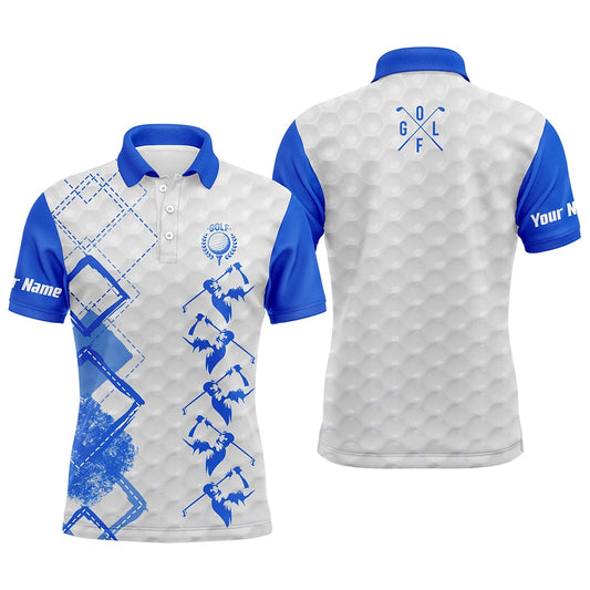 Golf Polo Shirts, Blue And White Mens Golf Polo Custom Name Men'S Golf Apparel, Gifts For Golf Lovers, Custom Golf Shirts