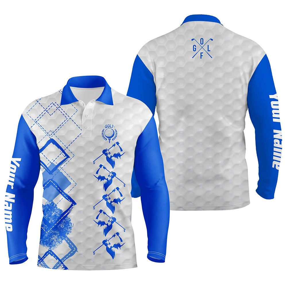 Golf Polo Shirts, Blue And White Mens Golf Polo Custom Name Men'S Golf Apparel, Gifts For Golf Lovers, Custom Golf Shirts