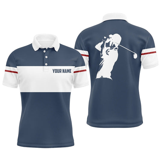 Golf Polo Shirts, Blue And White Mens Golf Polo Shirt Custom Golf Attire For Men, Cool Golf Gifts, Custom Golf Shirts