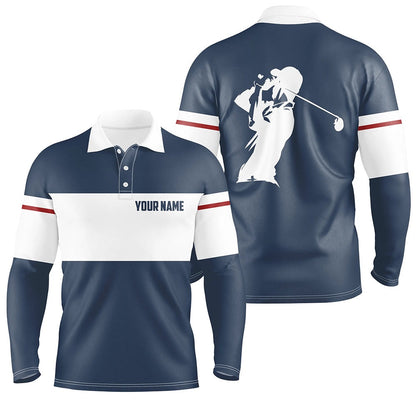 Golf Polo Shirts, Blue And White Mens Golf Polo Shirt Custom Golf Attire For Men, Cool Golf Gifts, Custom Golf Shirts