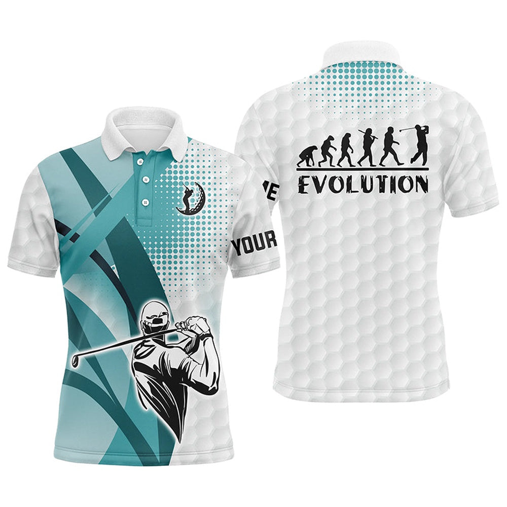 Golf Polo Shirts, Blue And White Mens Golf Polo Shirts Custom Golf Ball Skins Golf Evolution Golf Tops For Mens, Custom Golf Shirts