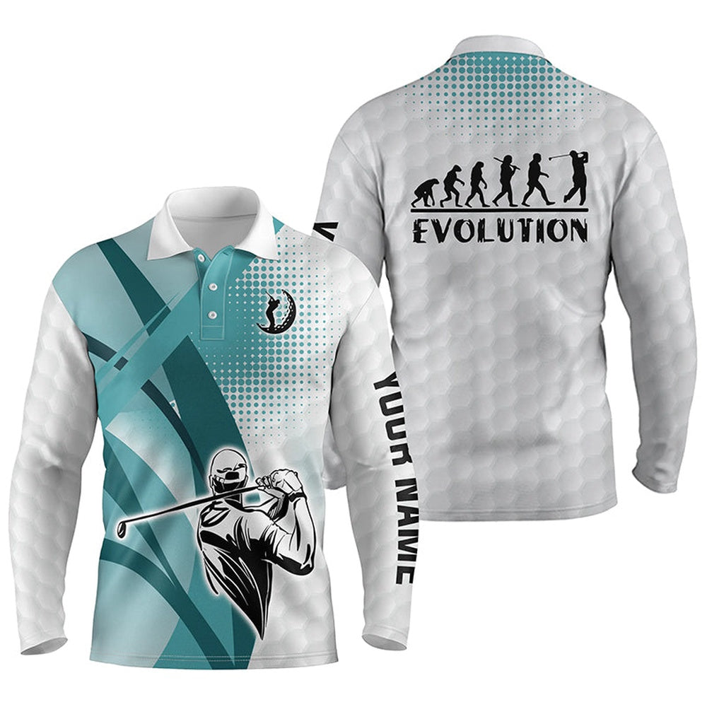 Golf Polo Shirts, Blue And White Mens Golf Polo Shirts Custom Golf Ball Skins Golf Evolution Golf Tops For Mens, Custom Golf Shirts