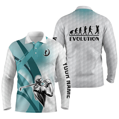 Golf Polo Shirts, Blue And White Mens Golf Polo Shirts Custom Golf Ball Skins Golf Evolution Golf Tops For Mens, Custom Golf Shirts
