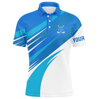 Golf Polo Shirts, Blue And White Mens Golf Polo Shirts Custom Golf Tops For Mens, Custom Golf Shirts