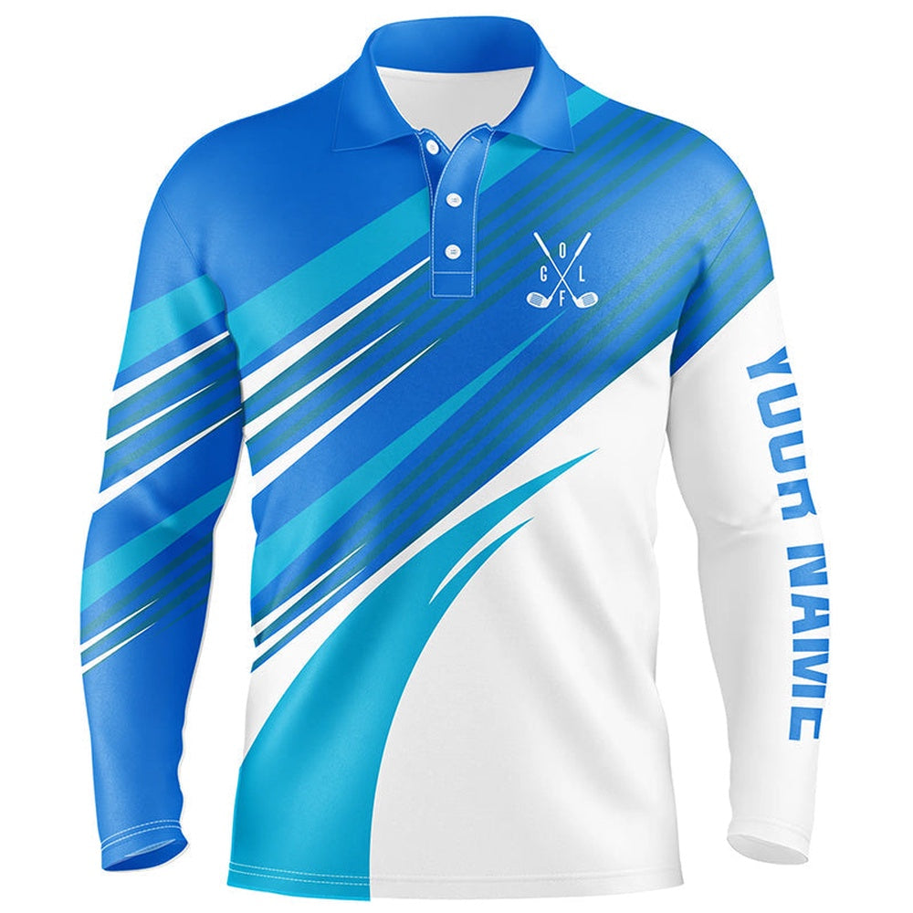 Golf Polo Shirts, Blue And White Mens Golf Polo Shirts Custom Golf Tops For Mens, Custom Golf Shirts