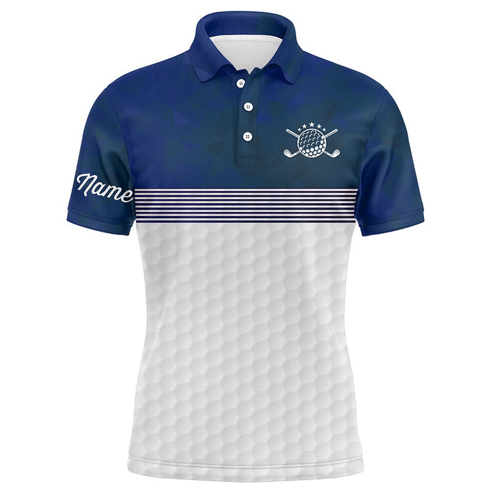 Golf Polo Shirts, Blue And White Mens Golf Polo Shirts Custom Name Golf Shirts For Men, Custom Golf Shirts