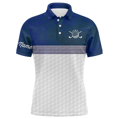Golf Polo Shirts, Blue And White Mens Golf Polo Shirts Custom Name Golf Shirts For Men, Custom Golf Shirts
