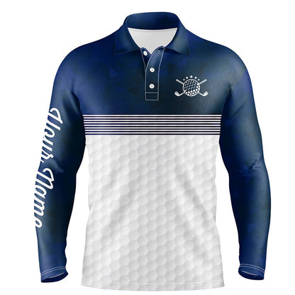 Golf Polo Shirts, Blue And White Mens Golf Polo Shirts Custom Name Golf Shirts For Men, Custom Golf Shirts