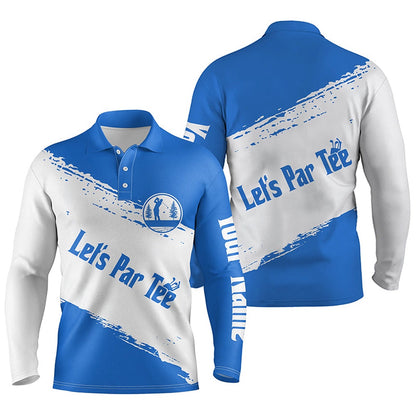 Golf Polo Shirts, Blue And White Mens Golf Polo Shirts Custom Name Let'S Par Tee Best Mens Golf Wear, Custom Golf Shirts