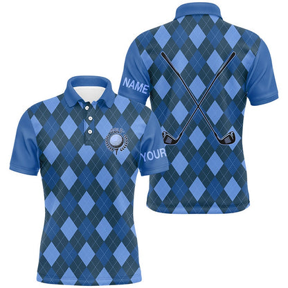 Golf Polo Shirts, Blue Argyle Golf Clubs Mens Golf Polo Shirts Custom Name Golf Outfit Men, Custom Golf Shirts