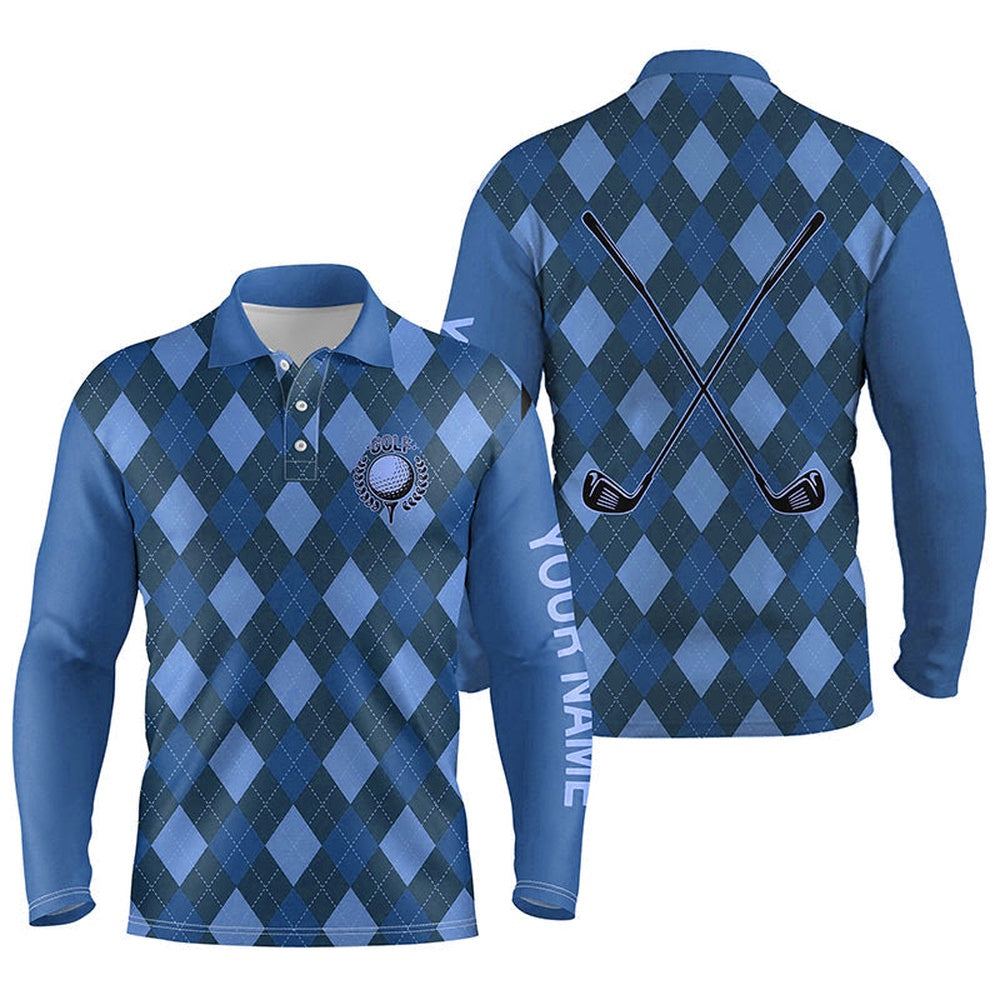 Golf Polo Shirts, Blue Argyle Golf Clubs Mens Golf Polo Shirts Custom Name Golf Outfit Men, Custom Golf Shirts