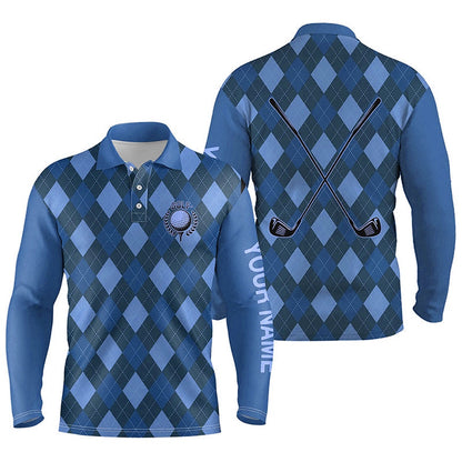 Golf Polo Shirts, Blue Argyle Golf Clubs Mens Golf Polo Shirts Custom Name Golf Outfit Men, Custom Golf Shirts