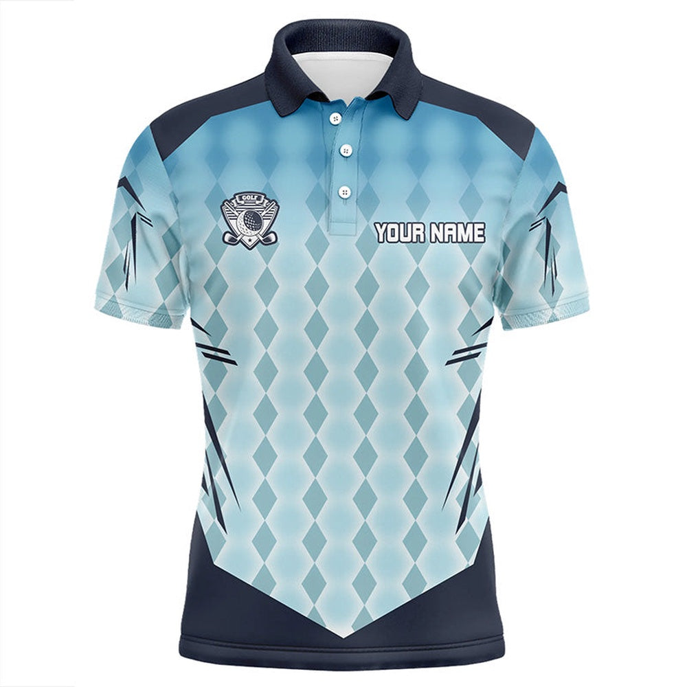 Golf Polo Shirts, Blue Argyle Pattern Men'S Golf Polo Shirts Custom Golf Outfits For Men For Men, Custom Golf Shirts