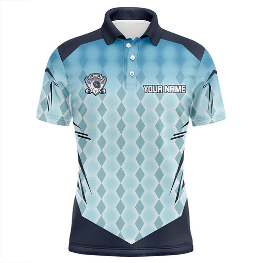 Golf Polo Shirts, Blue Argyle Pattern Men'S Golf Polo Shirts Custom Golf Outfits For Men For Men, Custom Golf Shirts