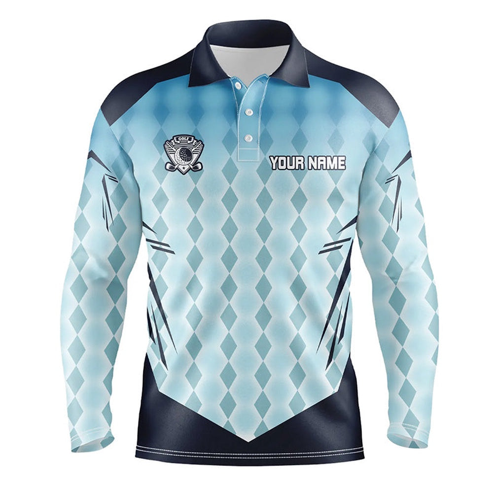 Golf Polo Shirts, Blue Argyle Pattern Men'S Golf Polo Shirts Custom Golf Outfits For Men For Men, Custom Golf Shirts