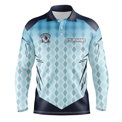 Golf Polo Shirts, Blue Argyle Pattern Men'S Golf Polo Shirts Custom Golf Outfits For Men For Men, Custom Golf Shirts