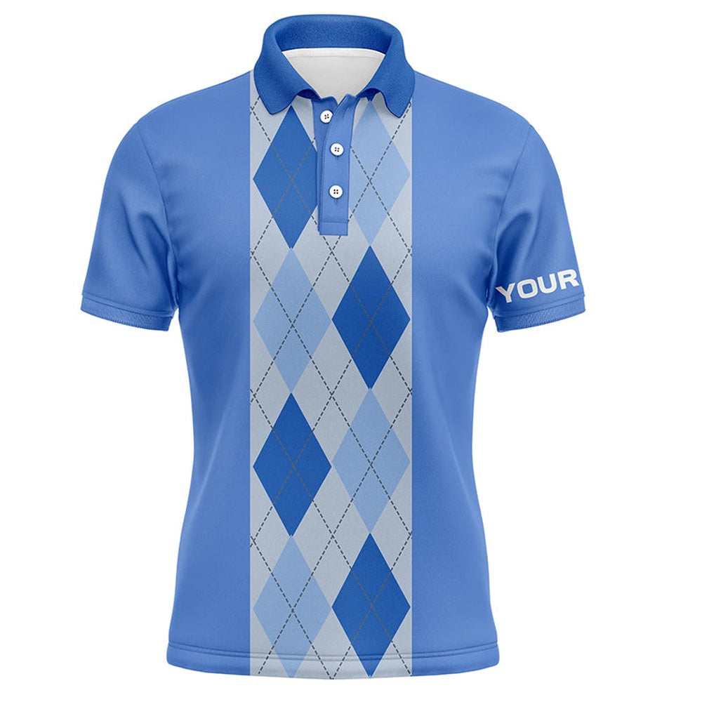 Golf Polo Shirts, Blue Argyle Plaid Pattern Mens Golf Polo Shirt Custom Golf Polos Shirt For Men, Custom Golf Shirts