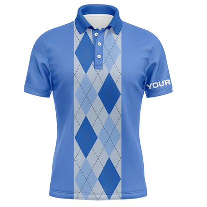 Golf Polo Shirts, Blue Argyle Plaid Pattern Mens Golf Polo Shirt Custom Golf Polos Shirt For Men, Custom Golf Shirts