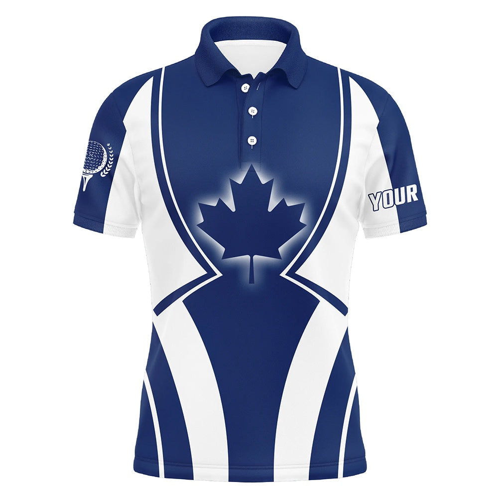 Golf Polo Shirts, Blue Canada Maple Leaf Mens Golf Polo Shirt Customized Patriotic Golf Tops For Men Golfing Gifts, Custom Golf Shirts