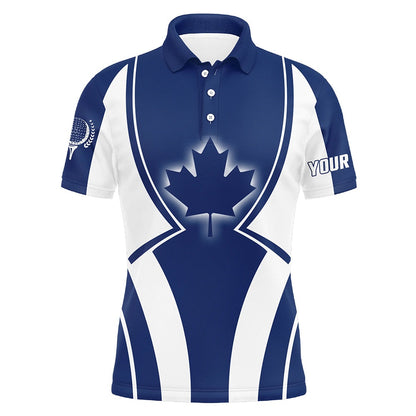 Golf Polo Shirts, Blue Canada Maple Leaf Mens Golf Polo Shirt Customized Patriotic Golf Tops For Men Golfing Gifts, Custom Golf Shirts