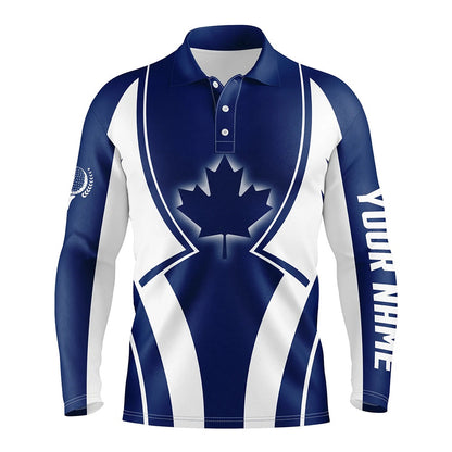Golf Polo Shirts, Blue Canada Maple Leaf Mens Golf Polo Shirt Customized Patriotic Golf Tops For Men Golfing Gifts, Custom Golf Shirts