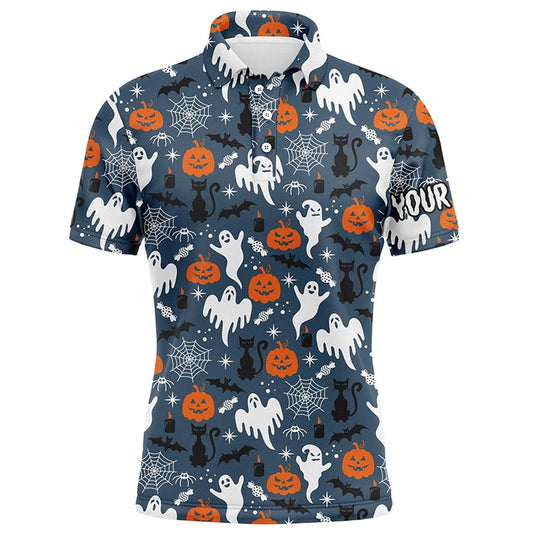 Golf Polo Shirts, Blue Cartoon Halloween Seamless Mens Golf Polo Shirts Funny Golf Shirts For Men Golf Gifts, Custom Golf Shirts