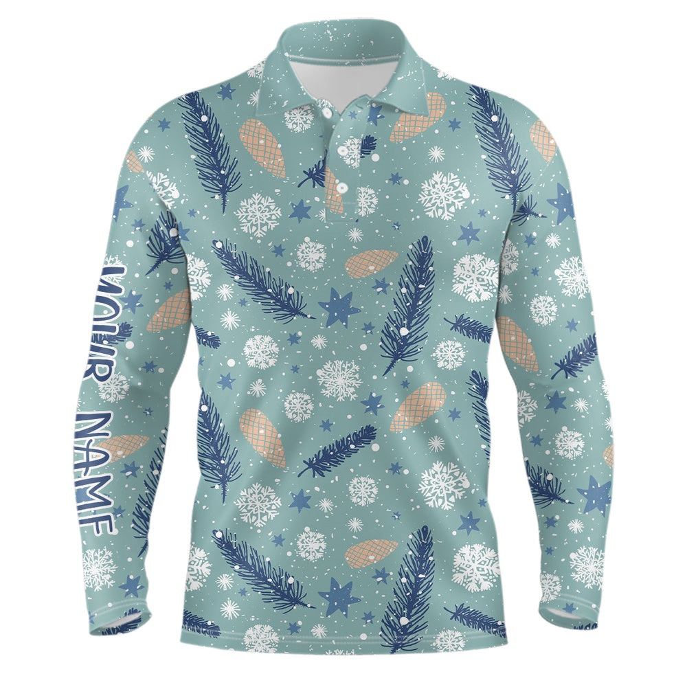 Golf Polo Shirts, Blue Christmas Snowflakes Mens Golf Polo Shirt Xmas Golf Shirts For Men Personalized Golf Tops, Custom Golf Shirts