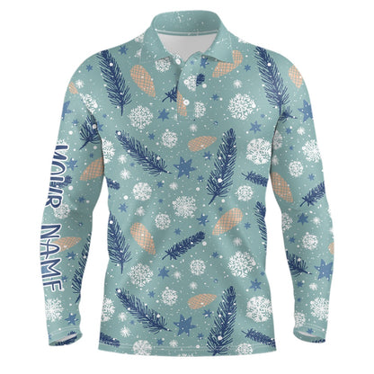 Golf Polo Shirts, Blue Christmas Snowflakes Mens Golf Polo Shirt Xmas Golf Shirts For Men Personalized Golf Tops, Custom Golf Shirts