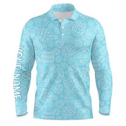 Golf Polo Shirts, Blue Easter Eggs Mens Golf Polo Shirts Custom Easter Day Funny Golf Tops For Men Golfing Gifts, Custom Golf Shirts