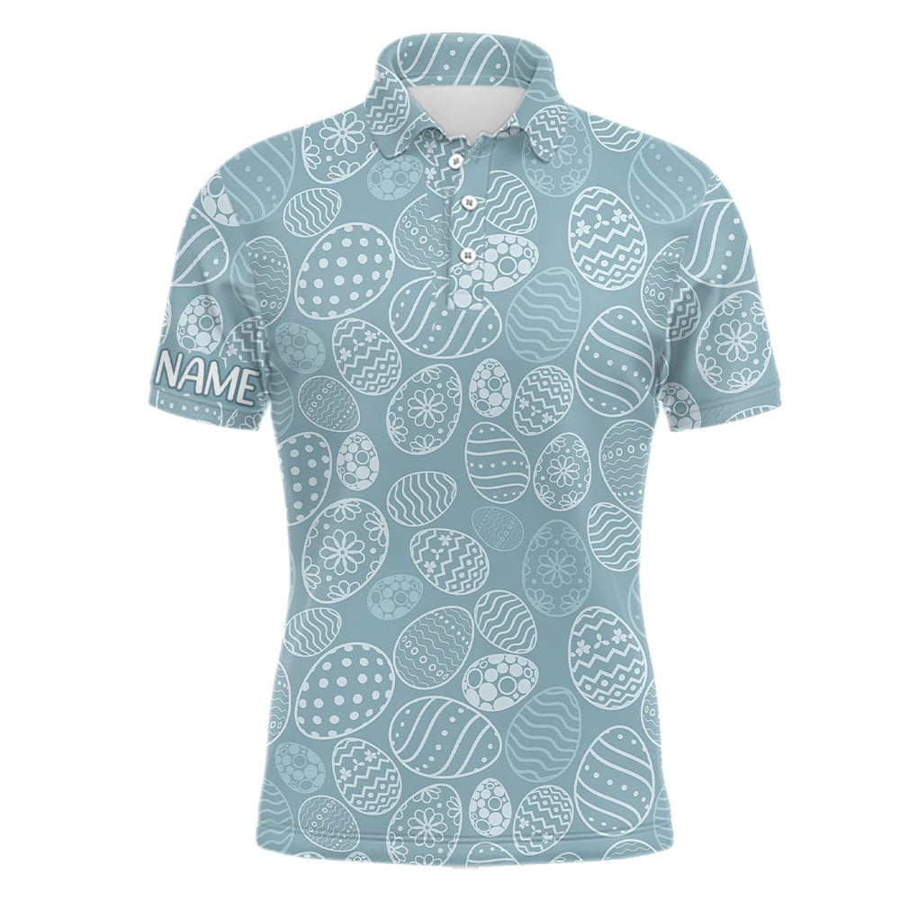 Golf Polo Shirts, Blue Funny Easter Eggs Mens Golf Polo Shirts Custom Easter Day Golf Shirts For Men Golf Gifts, Custom Golf Shirts