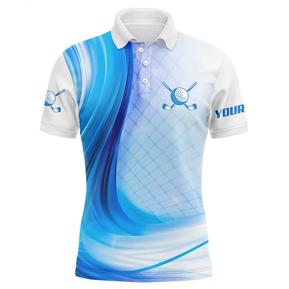 Golf Polo Shirts, Blue Light Twinkle Mens Golf Polo Shirts Custom Name Golf Shirts For Men Golfing Gifts, Custom Golf Shirts