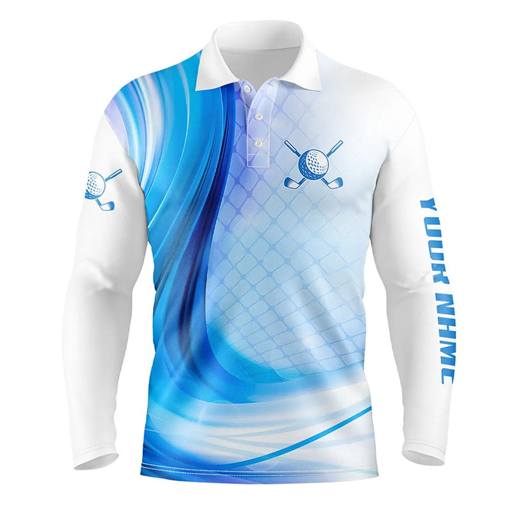 Golf Polo Shirts, Blue Light Twinkle Mens Golf Polo Shirts Custom Name Golf Shirts For Men Golfing Gifts, Custom Golf Shirts