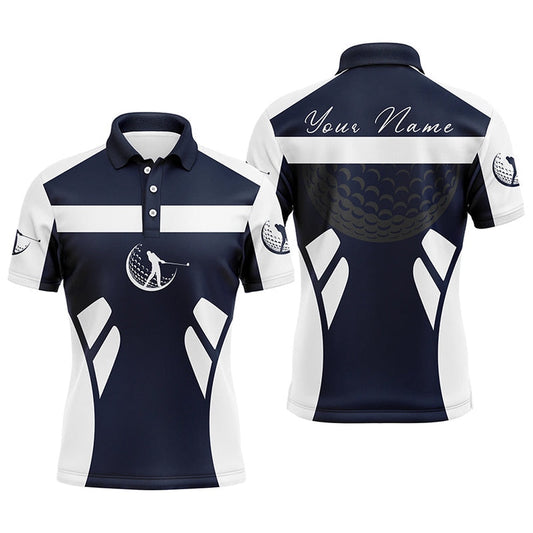 Golf Polo Shirts, Blue Navy And White Mens Golf Polo Shirts Custom Name Cool Golf Gifts For Mens, Custom Golf Shirts