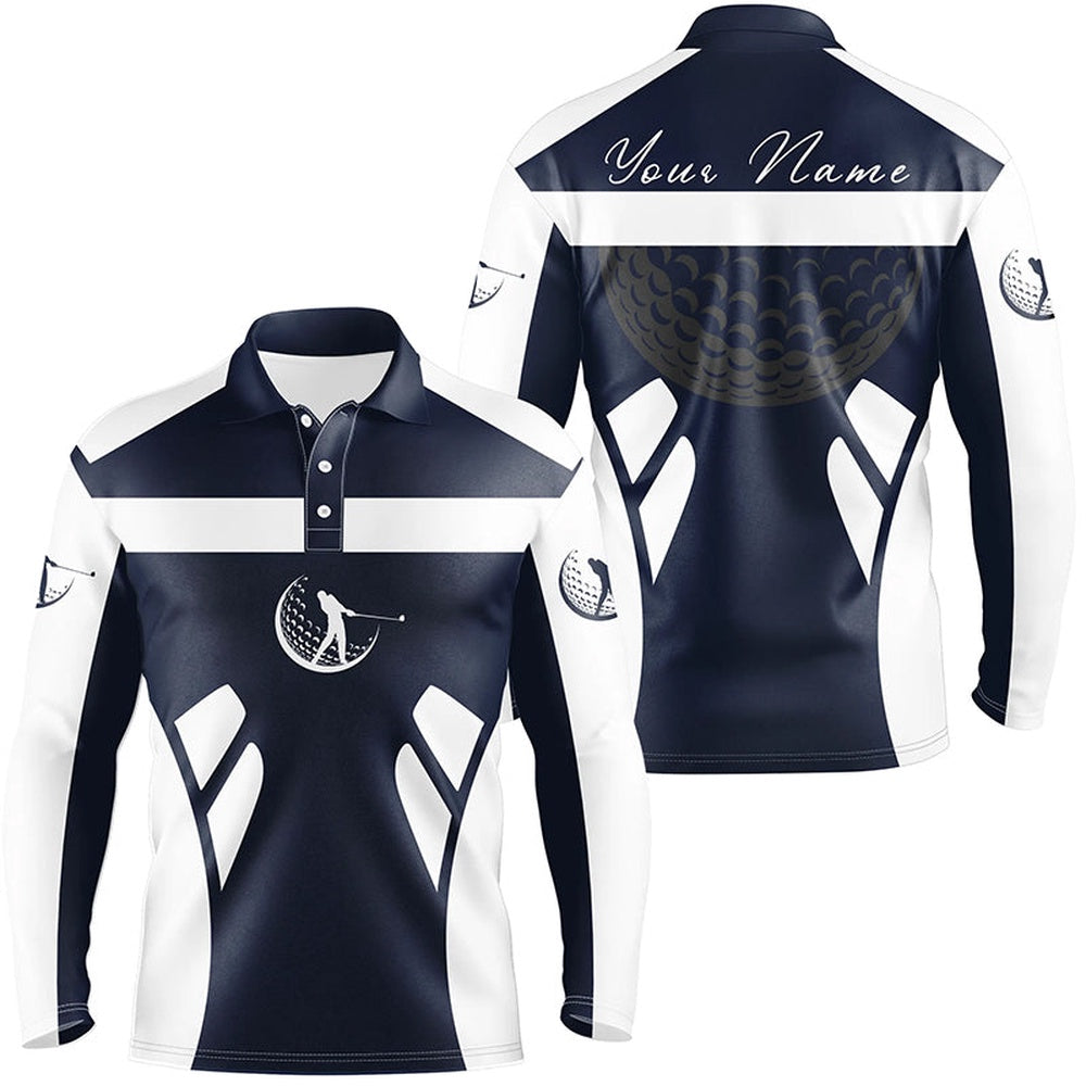 Golf Polo Shirts, Blue Navy And White Mens Golf Polo Shirts Custom Name Cool Golf Gifts For Mens, Custom Golf Shirts
