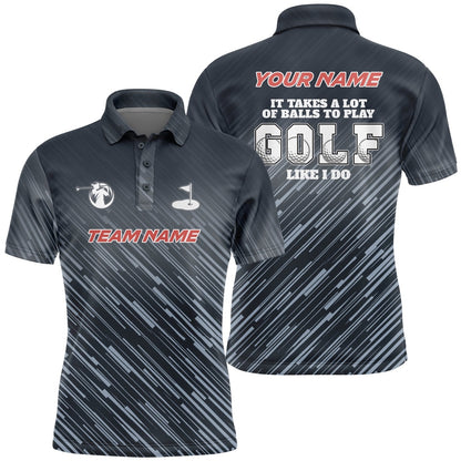 Golf Polo Shirts, Blue Pattern Mens Golf Polo Shirts Custom It Takes A Lot Of Balls To Play Golf Like I Do Men Golf Tops, Custom Golf Shirts