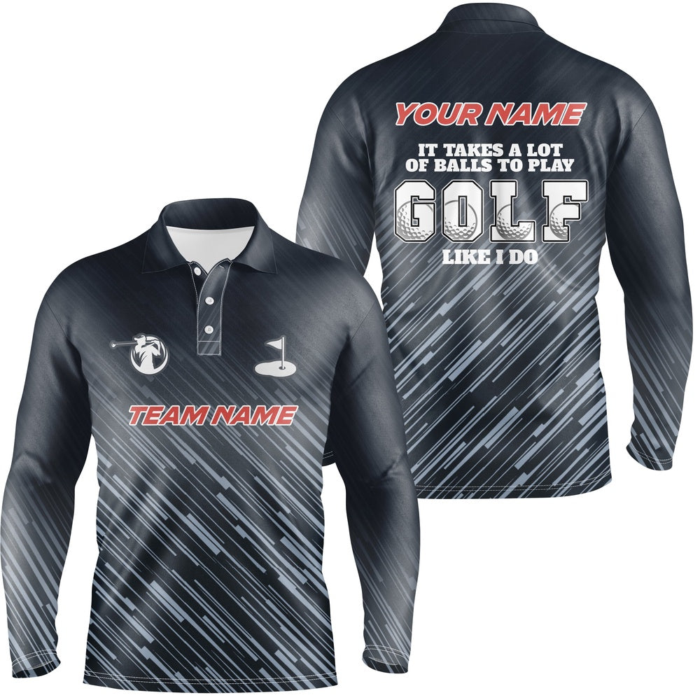 Golf Polo Shirts, Blue Pattern Mens Golf Polo Shirts Custom It Takes A Lot Of Balls To Play Golf Like I Do Men Golf Tops, Custom Golf Shirts