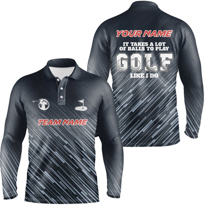 Golf Polo Shirts, Blue Pattern Mens Golf Polo Shirts Custom It Takes A Lot Of Balls To Play Golf Like I Do Men Golf Tops, Custom Golf Shirts
