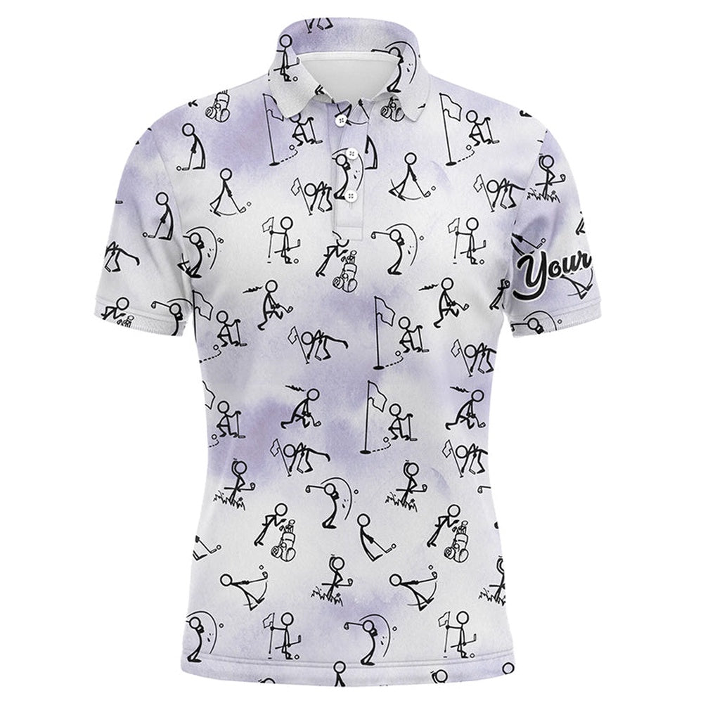 Golf Polo Shirts, Blue Stick Figures Playing Golf Seamless Mens Polo Shirt Custom Golf Shirts For Men Golf Gifts, Custom Golf Shirts