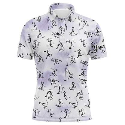 Golf Polo Shirts, Blue Stick Figures Playing Golf Seamless Mens Polo Shirt Custom Golf Shirts For Men Golf Gifts, Custom Golf Shirts