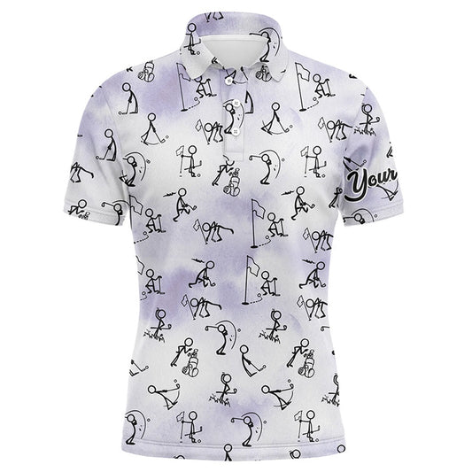 Golf Polo Shirts, Blue Stick Figures Playing Golf Seamless Mens Polo Shirt Custom Golf Shirts For Men Golf Gifts, Custom Golf Shirts