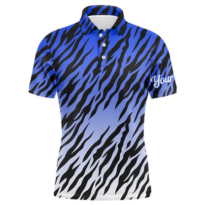 Golf Polo Shirts, Blue Tiger Stripes Pattern Mens Golf Polo Shirts Custom Golf Apparel For Men, Best Golf Gifts, Custom Golf Shirts