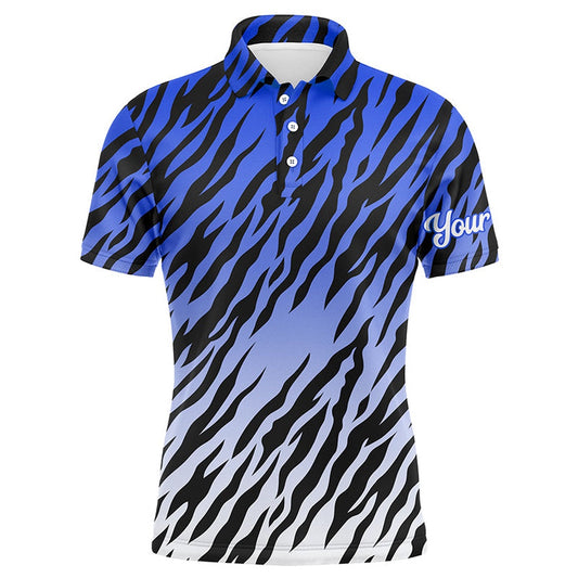 Golf Polo Shirts, Blue Tiger Stripes Pattern Mens Golf Polo Shirts Custom Golf Apparel For Men, Best Golf Gifts, Custom Golf Shirts