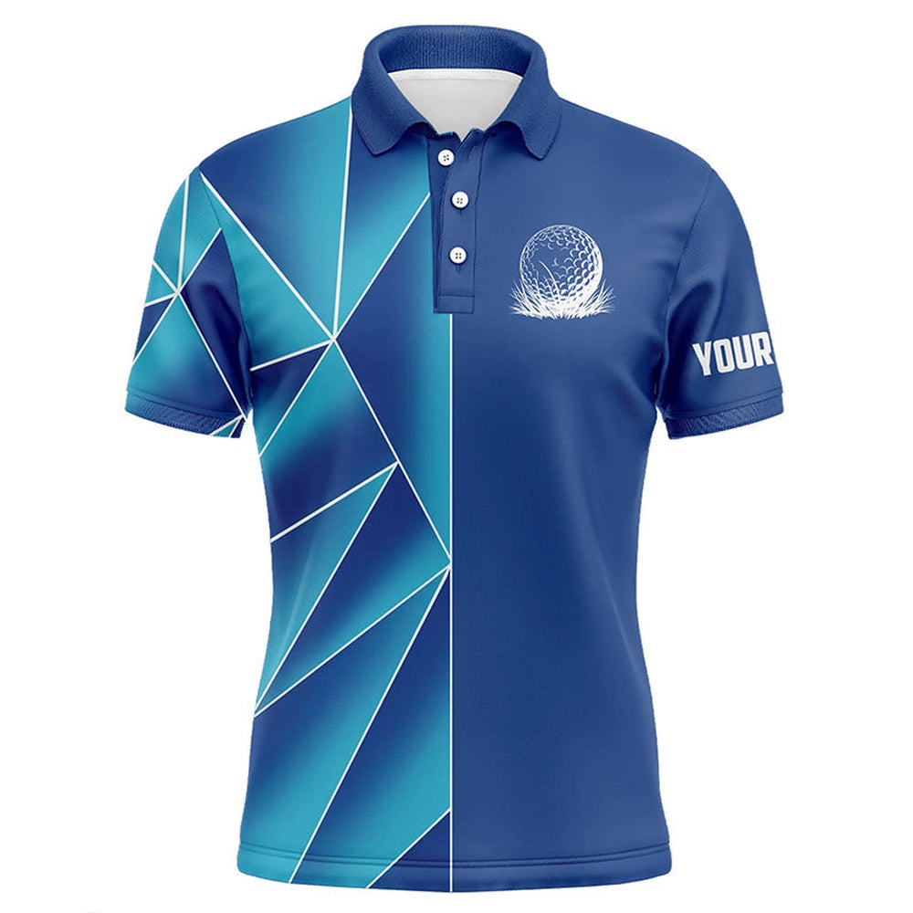 Golf Polo Shirts, Blue Triangle Pattern Mens Golf Polo Shirts Custom Team Men'S Golf Jerseys, Golf Tops For Men, Custom Golf Shirts