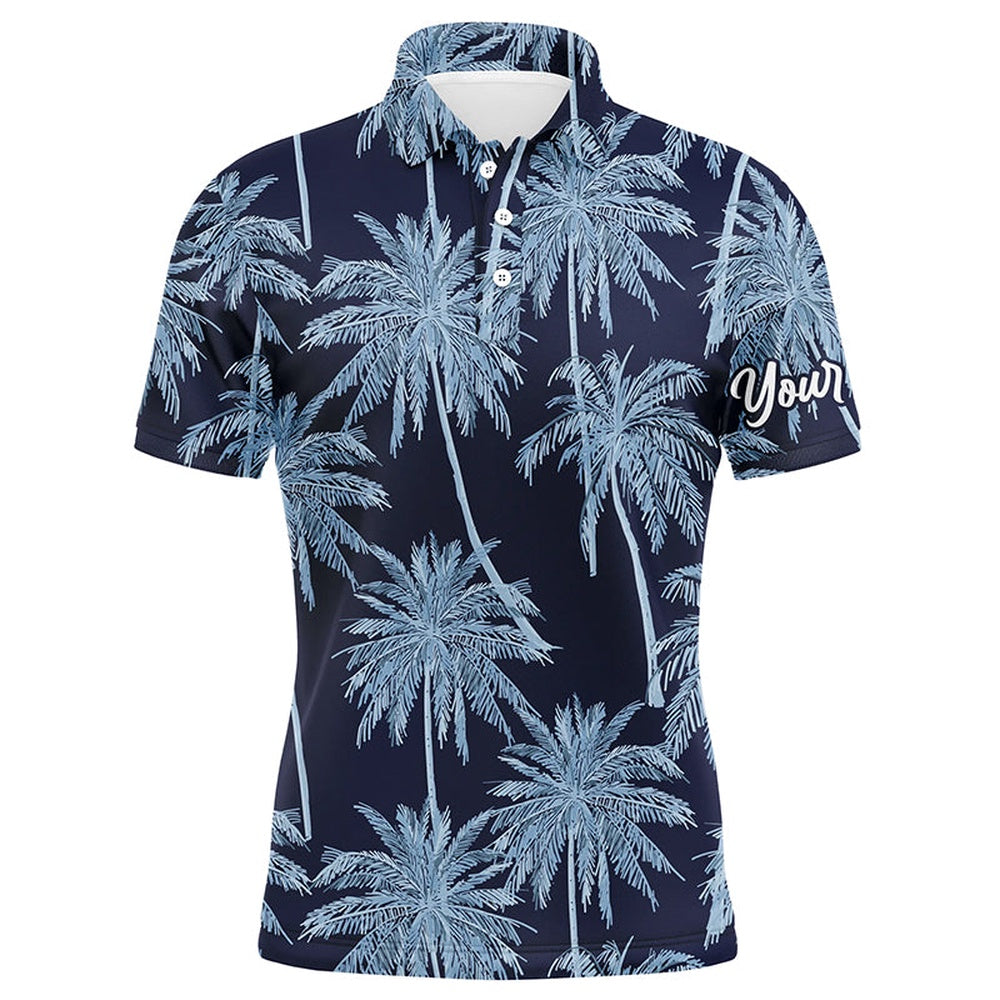 Golf Polo Shirts, Blue Tropical Palm Trees Pattern Mens Golf Polo Shirts Custom Team Golf Shirt Mens, Custom Golf Shirts