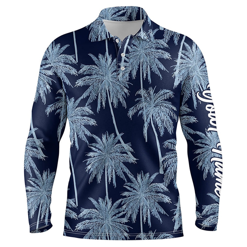 Golf Polo Shirts, Blue Tropical Palm Trees Pattern Mens Golf Polo Shirts Custom Team Golf Shirt Mens, Custom Golf Shirts