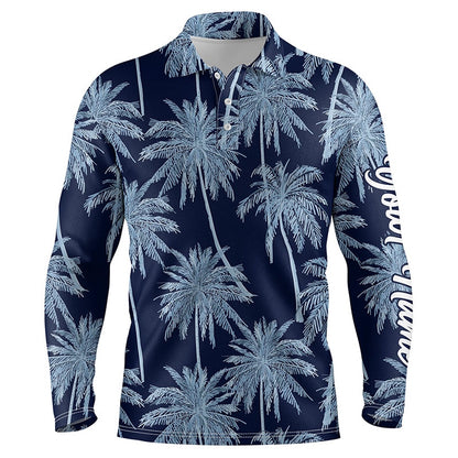 Golf Polo Shirts, Blue Tropical Palm Trees Pattern Mens Golf Polo Shirts Custom Team Golf Shirt Mens, Custom Golf Shirts