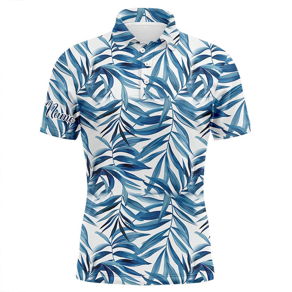Golf Polo Shirts, Blue Tropical Pattern Mens Golf Polo Shirts Custom Golf Wear For Mens, Golf Team Polo Shirts, Custom Golf Shirts
