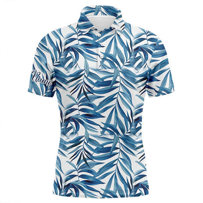 Golf Polo Shirts, Blue Tropical Pattern Mens Golf Polo Shirts Custom Golf Wear For Mens, Golf Team Polo Shirts, Custom Golf Shirts