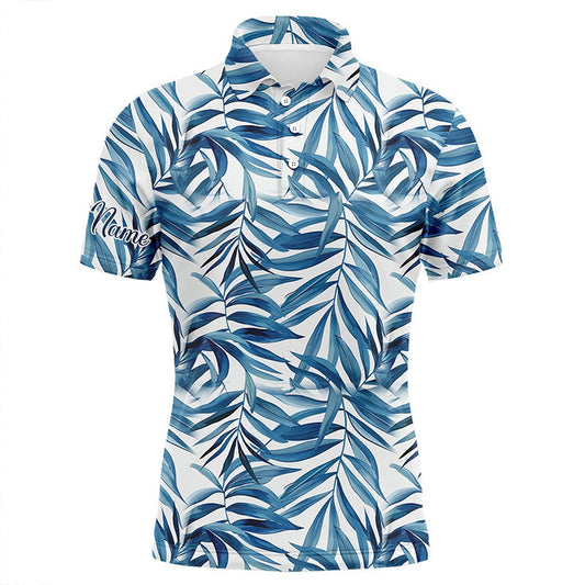Golf Polo Shirts, Blue Tropical Pattern Mens Golf Polo Shirts Custom Golf Wear For Mens, Golf Team Polo Shirts, Custom Golf Shirts