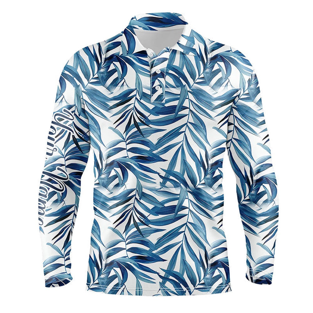 Golf Polo Shirts, Blue Tropical Pattern Mens Golf Polo Shirts Custom Golf Wear For Mens, Golf Team Polo Shirts, Custom Golf Shirts